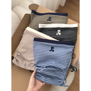 百搭抽绳短款 美式 设计感小众时尚 辣妹条纹抹胸背心女夏季 上衣 新款