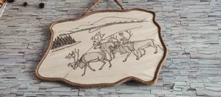 内蒙古玛力亚索使鹿部落手工艺品鹿皮烫画、桦树皮画、太阳花