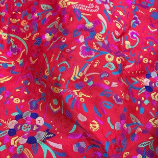 现代画真丝交织国风织锦提花面料新中式服装布旗袍汉服布料马甲