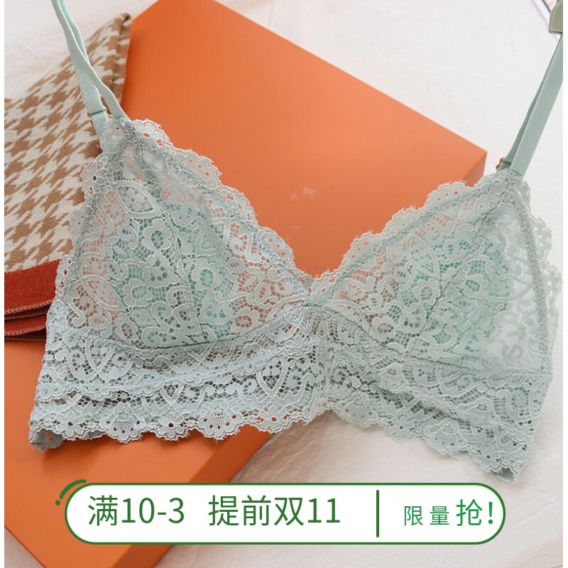 3性感内衣纯欲风高级感女套装超薄大胸显小少女文胸法式三角杯蕾丝