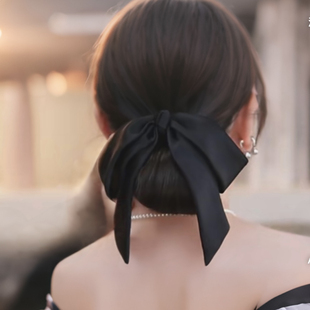 高级感纯色缎面小众设计发夹减龄高低扎马尾黑色发饰百搭减龄