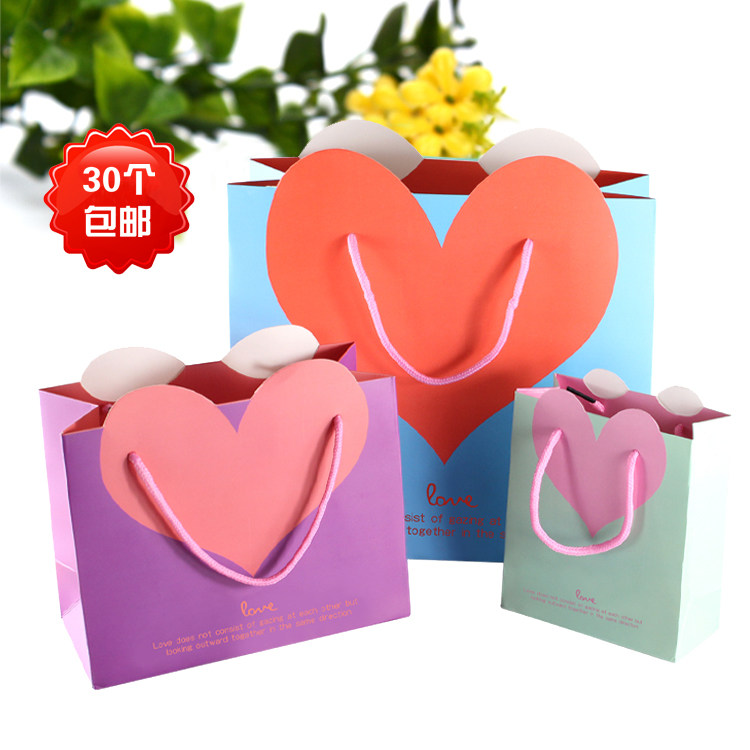 包邮包装袋结婚回礼手提纸袋礼品袋心形袋婚庆礼品袋创意纸袋
