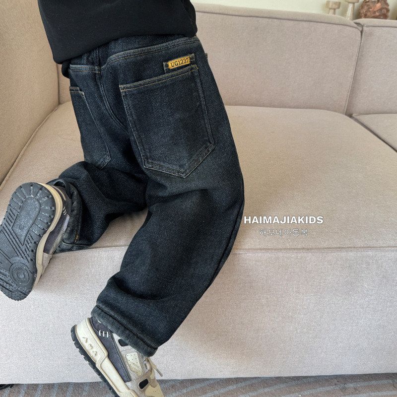 赛杜男童潮范加绒加厚牛仔裤2025冬季新款儿童韩版童装冬装长裤