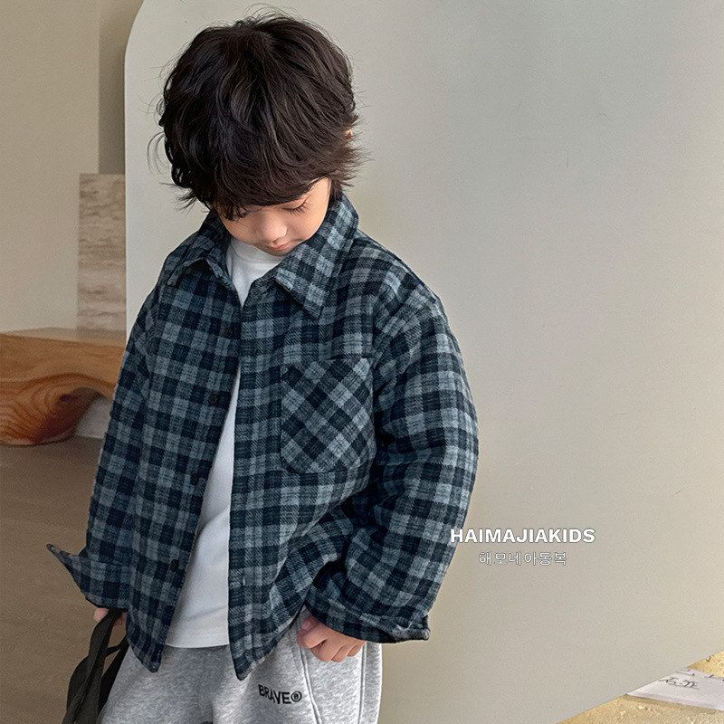 赛杜冬季新品男童韩版格子衬衫加厚棉袄外套儿童冬装2025童装潮