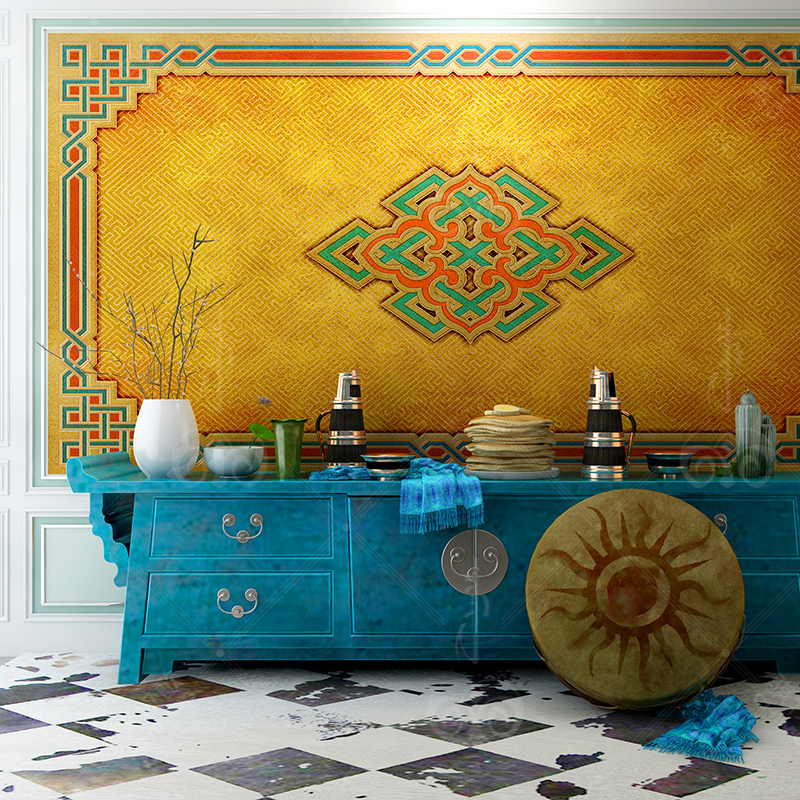 骐牧歌蒙古个性高端创意防水宣绒布无纺布时尚客厅背景墙印花丝绸