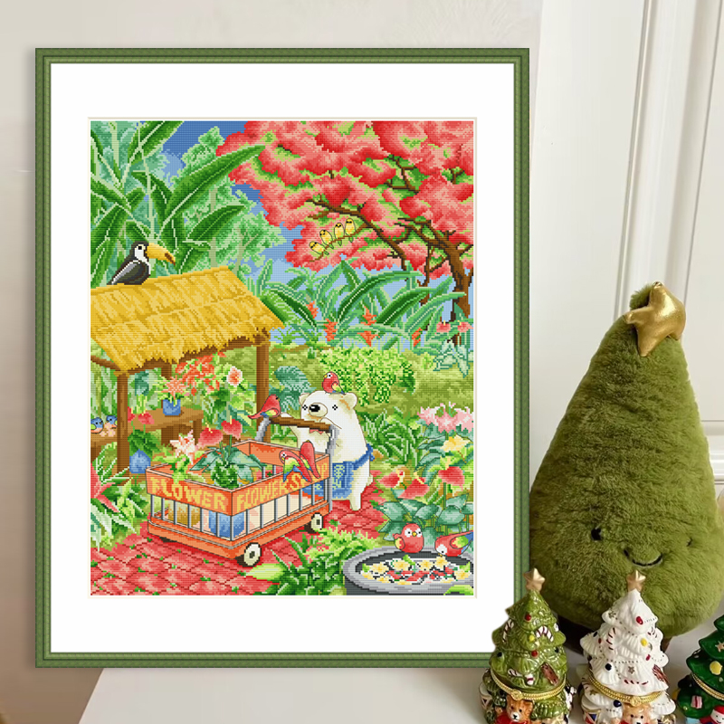 满绣十字绣新款清新简约卡通可爱小白熊雨林客厅儿童房手工自己绣