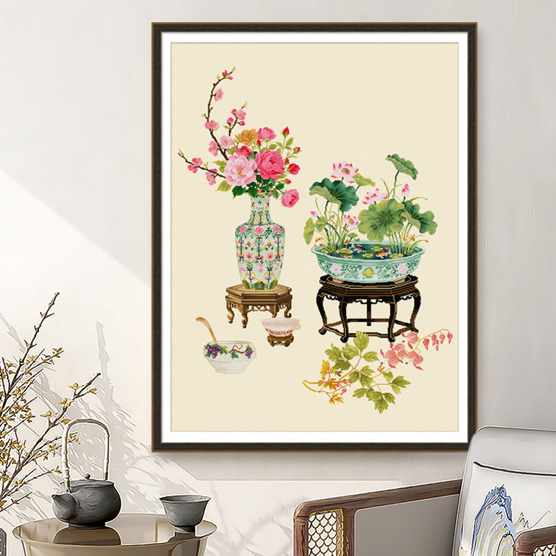 春天十字绣2025新款新中式闲庭花韵花卉手工套件客厅书房刺绣挂画