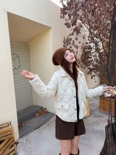 米白色可拆卸帽短款棉衣外套女2025冬新韩版宽松百搭保暖棉服上衣