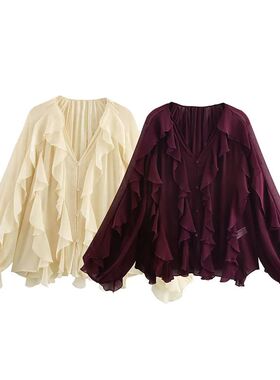 Willshela Women Fashion Solid Ruffled Pleated Single Breaste