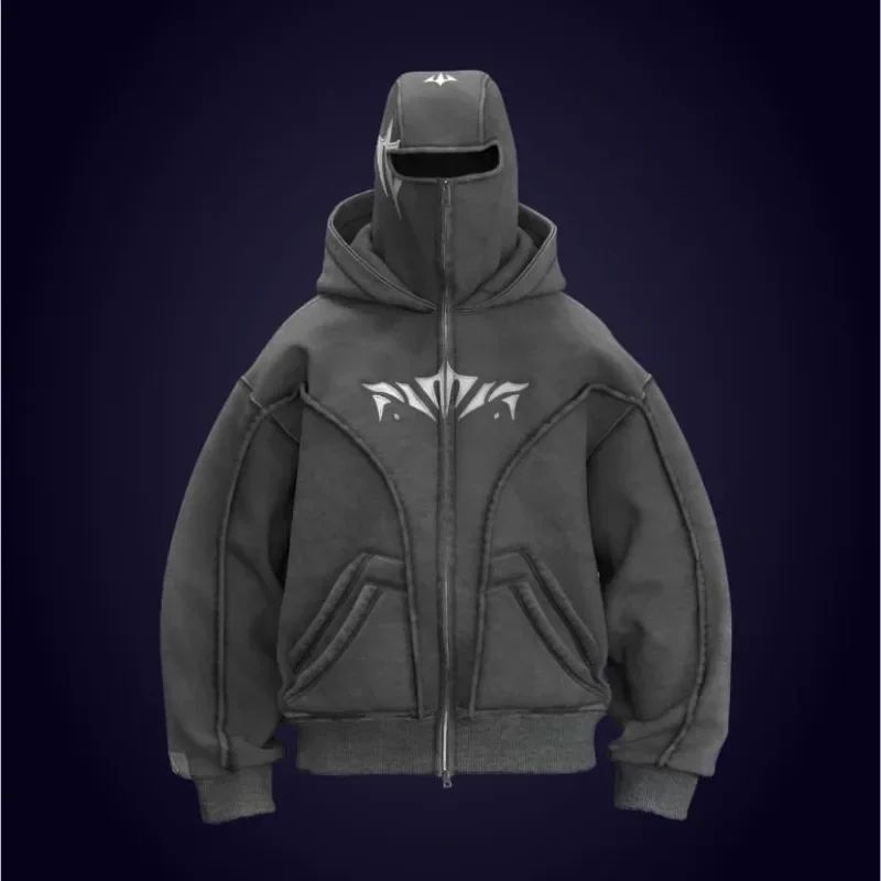 Y2K Vintage Zip up Hoodie Fashion Printed Pattern Double Hat
