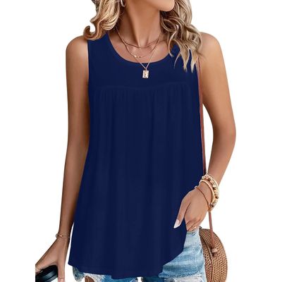 Plus Size Solid Ruched Tank Top Casual Sleeveless Crew Neck