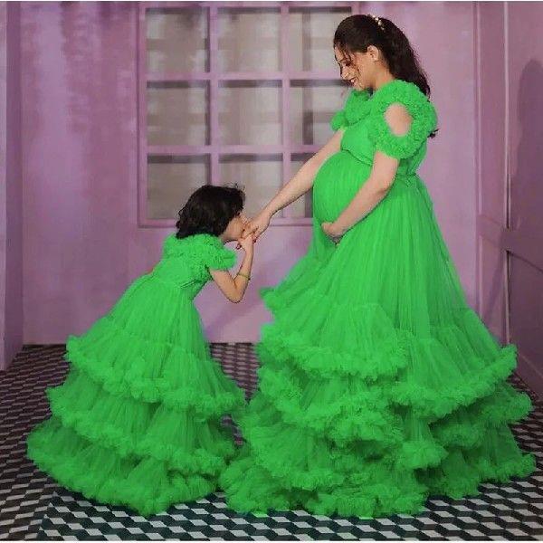 Puffy Mother And Daughter Tulle Prom Dresses Pretty Ruffles