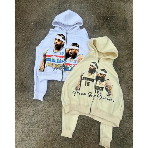 Y2k Street Fashion Hip Hop Star Player Print Loose Zip Up Ho