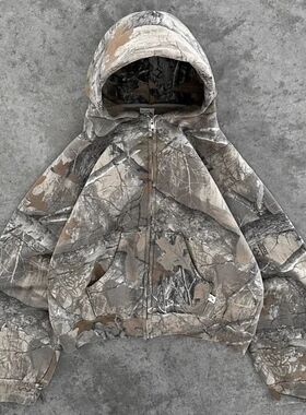 Y2K Retro Zip Up Hoodies Men Camouflage Pattern Zipper Sweat
