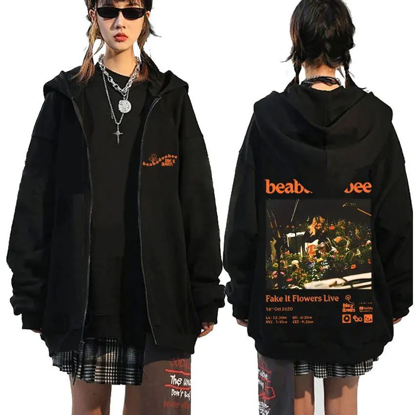 Beabadoobee Fake It Flowers Zipper Hoodie Men Women Hip Hop