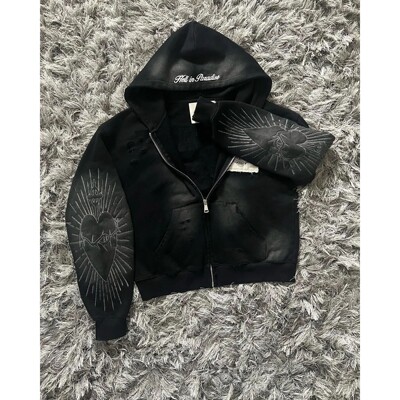 Hell in Paradise Street Retro Gothic Style Zip Up Hoodie Y2k
