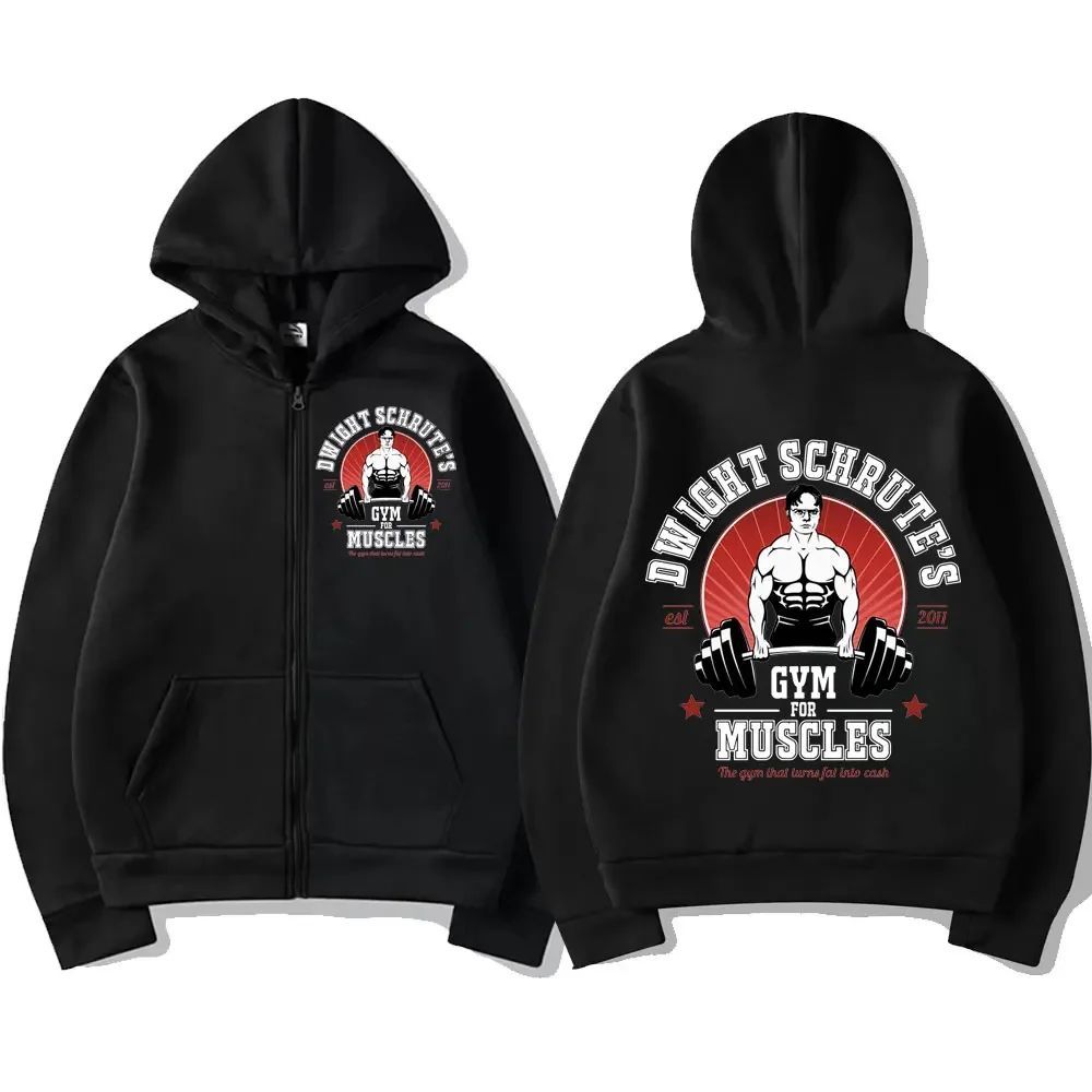 Dwight Schrute S Gym for Muscles Graphic Zipper Hoodies Men