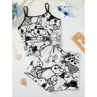 Short Sets for Women 2 Pieces Pajama Skirt T-shirt Top Slip