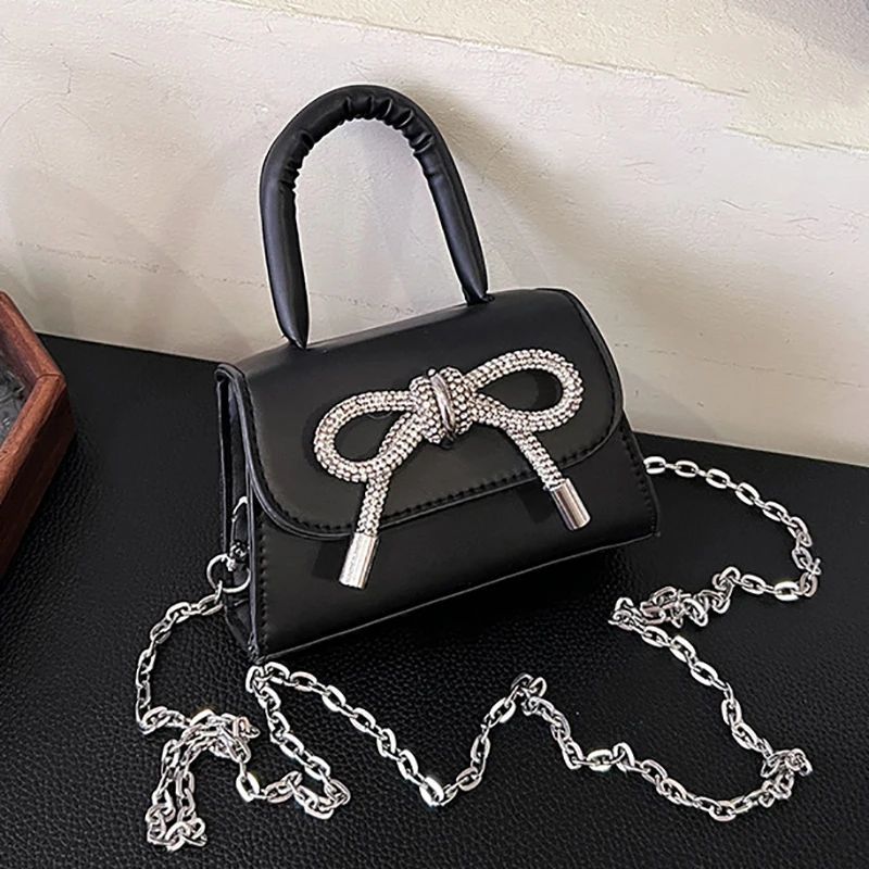Bowknot Design Mini Handbag Fashion Solid Color PU Leather F