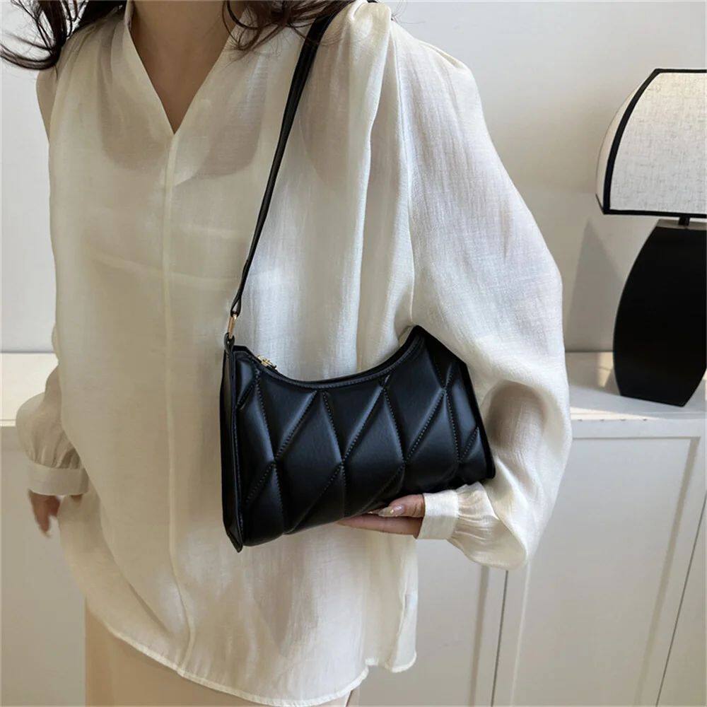 Fashion Women Shoulder Bag PU Leather Underarm Bag Solid Col