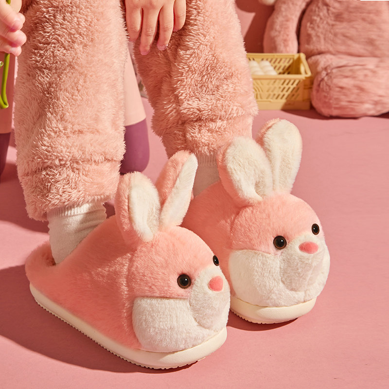 儿童卡通可爱家居棉拖鞋大童防滑全包跟保暖毛毛冬季兔子棉鞋女