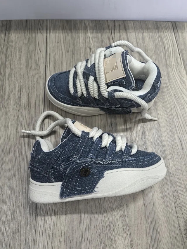 男女款情侣休闲鞋 复古牛仔布厚底面包鞋秋冬35-45码大码男女鞋