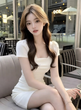 辣妹性感白色方领短袖连衣裙女夏季新款气质修身显瘦纯欲风包臀裙