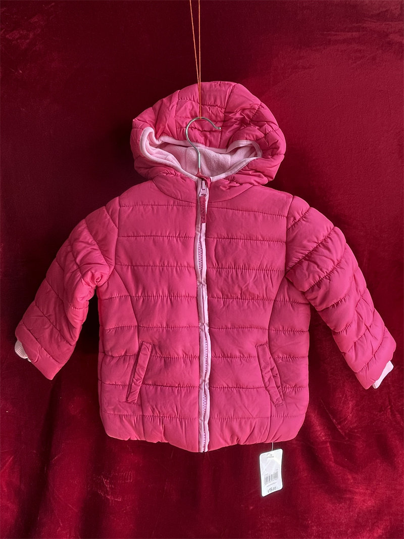 现货MC女宝玫红色棉服女童拉链棉袄纯色冬季2-3岁幼儿童加厚
