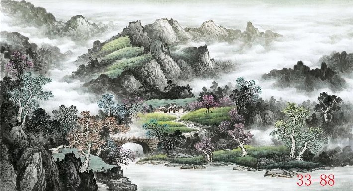国画山水画田园风水画小桥流水字画客厅办公室装饰画宣纸b-88