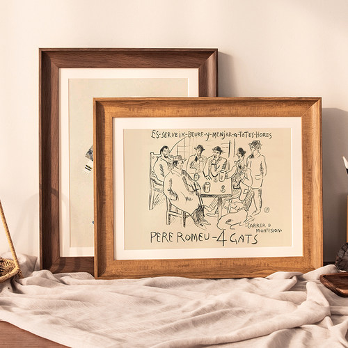 覆古画 画框架装裱彷木质相框挂墙四4k8k水彩素描a3A4纸油画 画拼