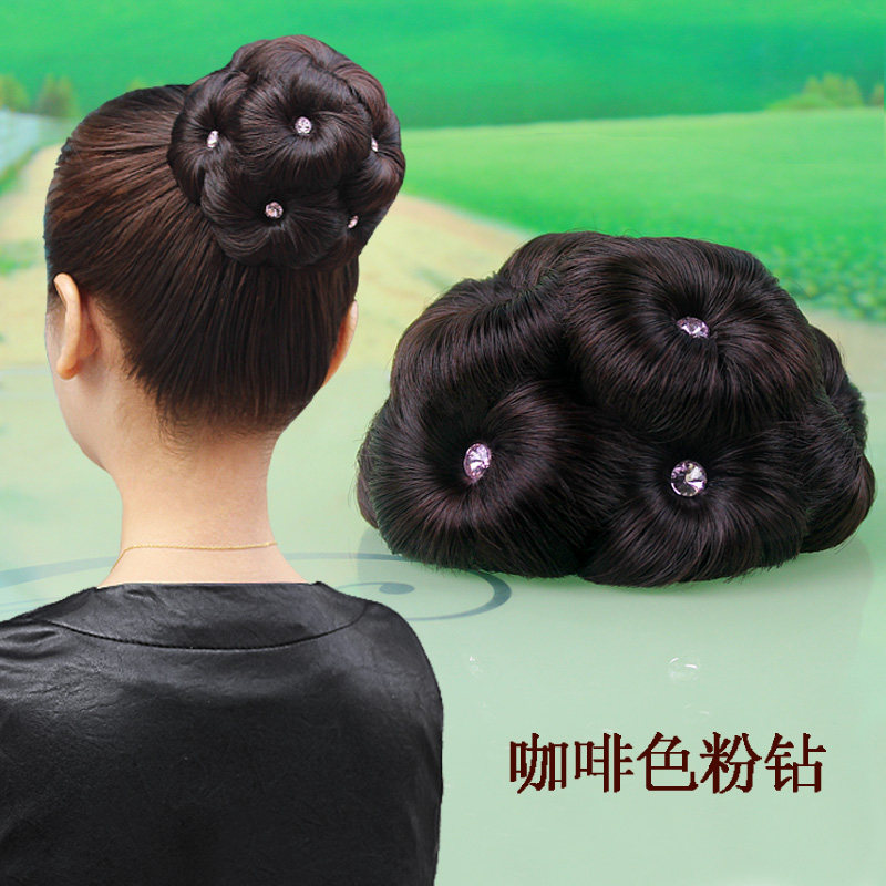 新品时尚造型九朵花苞夹丸子女假发钻盘头饰品蓬松自然仿真高温丝