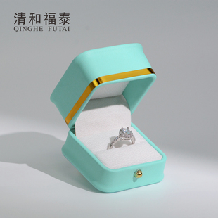 简约纯色珠宝首饰盒子新款方形翻盖PU皮戒指项链盒少量logo定制