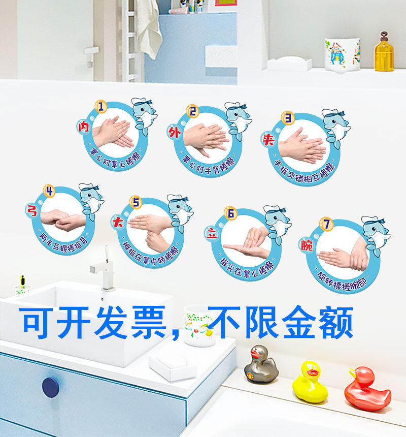 幼儿园洗手七步法卡通墙贴卫生间洗手步骤图厕所墙面装饰贴画贴纸