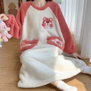 珊瑚绒睡裙女带胸垫秋冬季2025年新款加厚卡通可爱冬天睡衣家居服