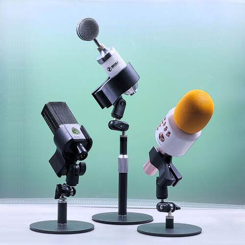 新款旁轴麦克风支架桌面直播唱歌电容话筒通用万能夹金属底座加重