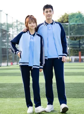 校服套装中小夏季红色短袖高中生春秋季棒球服班服运动三件套