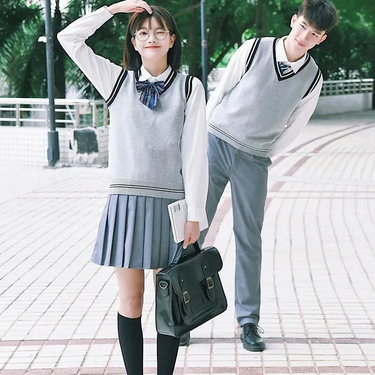 春秋背心英伦学院风校服班服JK制服V领针织马甲情侣毛衣坎肩