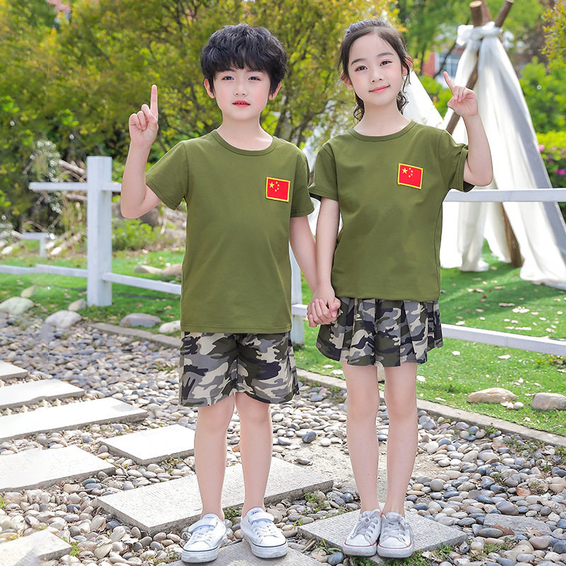 儿童迷彩服套装短袖男童夏装小夏季童装女童衣服t恤