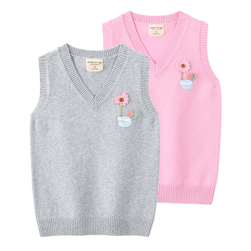 2023春秋韩版V领花朵中小儿童毛衣马甲外搭 女童针织背心坎肩,运动服/休闲服装,运动毛衣/线衫,淘宝优惠券,粉丝福利购,淘宝优惠卷