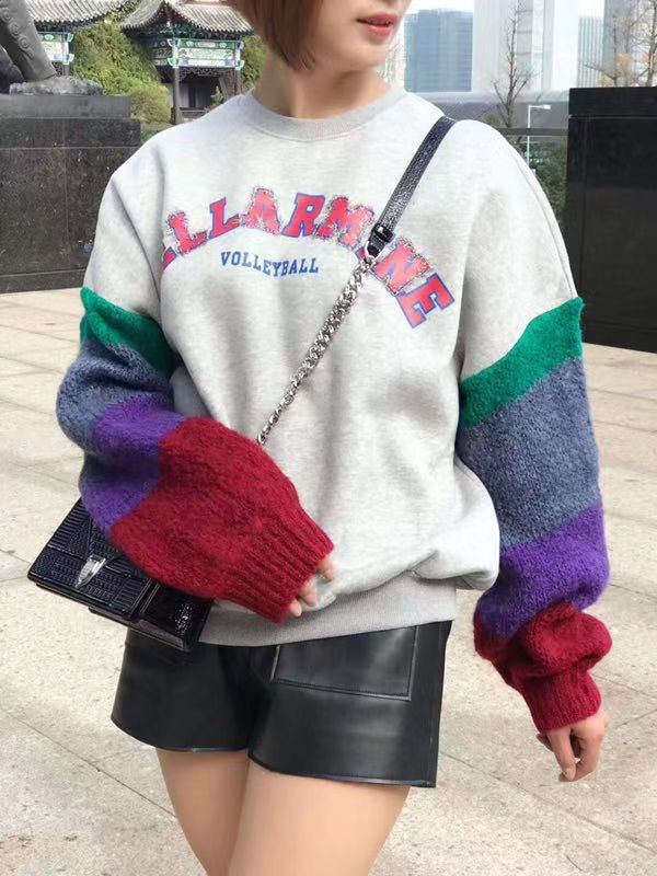 艾利欧卫衣长袖加绒彩虹袖卫衣