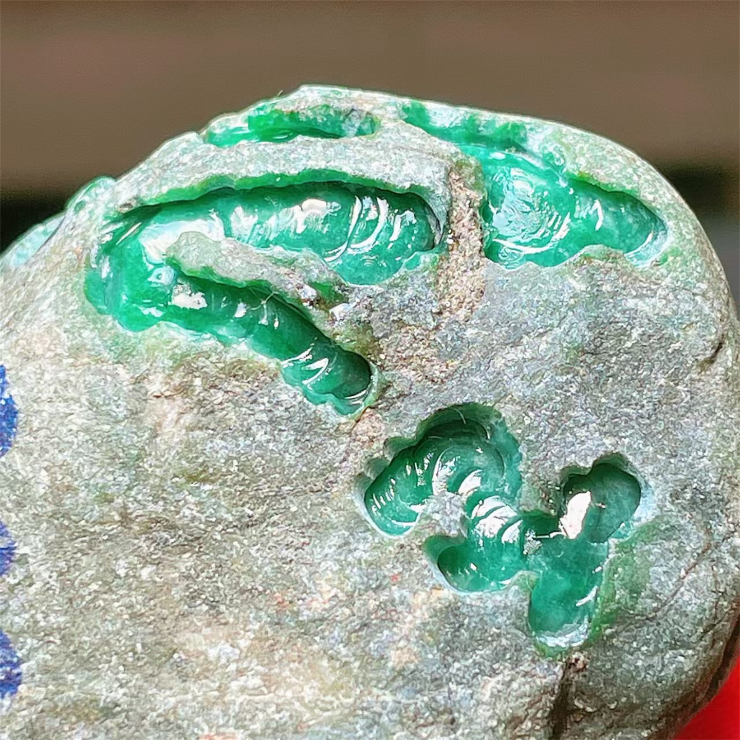 A2 精品缅甸天然翡翠原石老坑后江场口色料戒面料  重90克