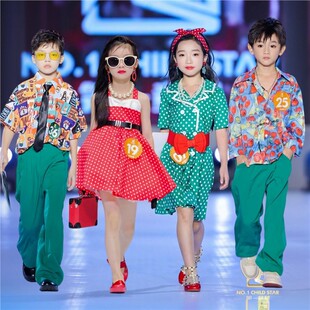 儿童花幼儿园港风衬衫舞蹈8090复古演出服年代怀旧表演服装连衣裙