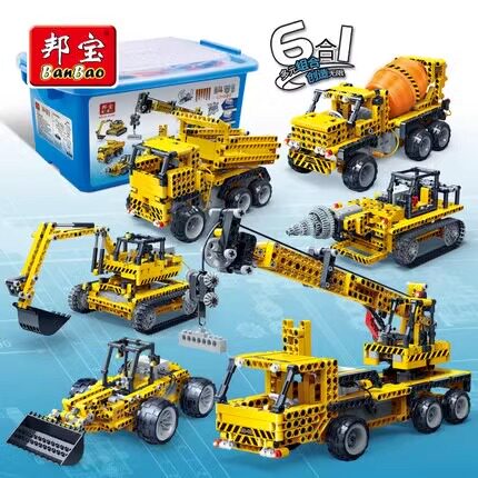 邦宝益智科普教育拼装小颗粒积木六合一红外线遥控工程车6908