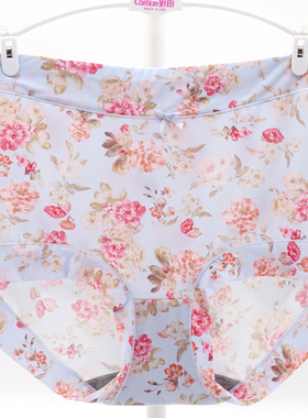 彩田31353超细水墨印花冰丝无痕平角包臀高腰加大内裤女石墨烯裆