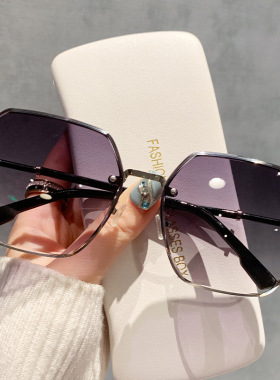 新款墨镜女高级感夏防晒无框切边大脸显瘦渐变太阳镜防紫外线开车