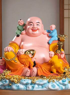 弥勒佛大肚笑佛佛像家供奉开心弥勒佛菩萨客厅摆件五子登科弥勒佛
