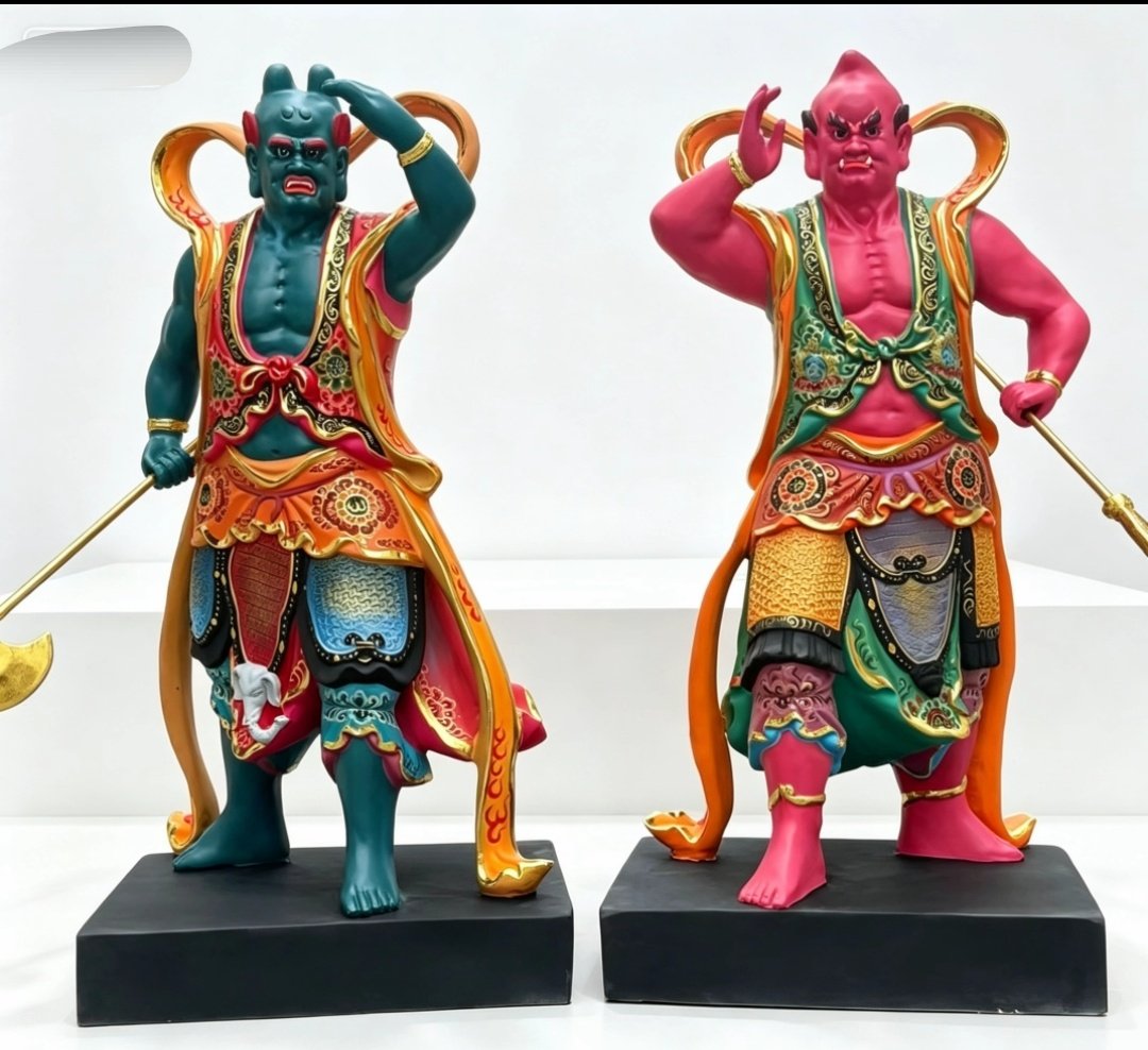 妈祖左右护法神像摆件树脂玻璃钢木雕彩绘千里眼顺风耳88厘米