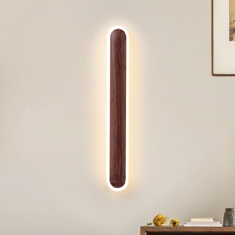 黑胡桃木长条壁灯新中式现代简约创意个性艺术卧室床头客厅背景墙
