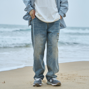 FEAROM基础款水洗牛仔裤男宽松直筒裤潮牌青春百搭中腰休闲长裤