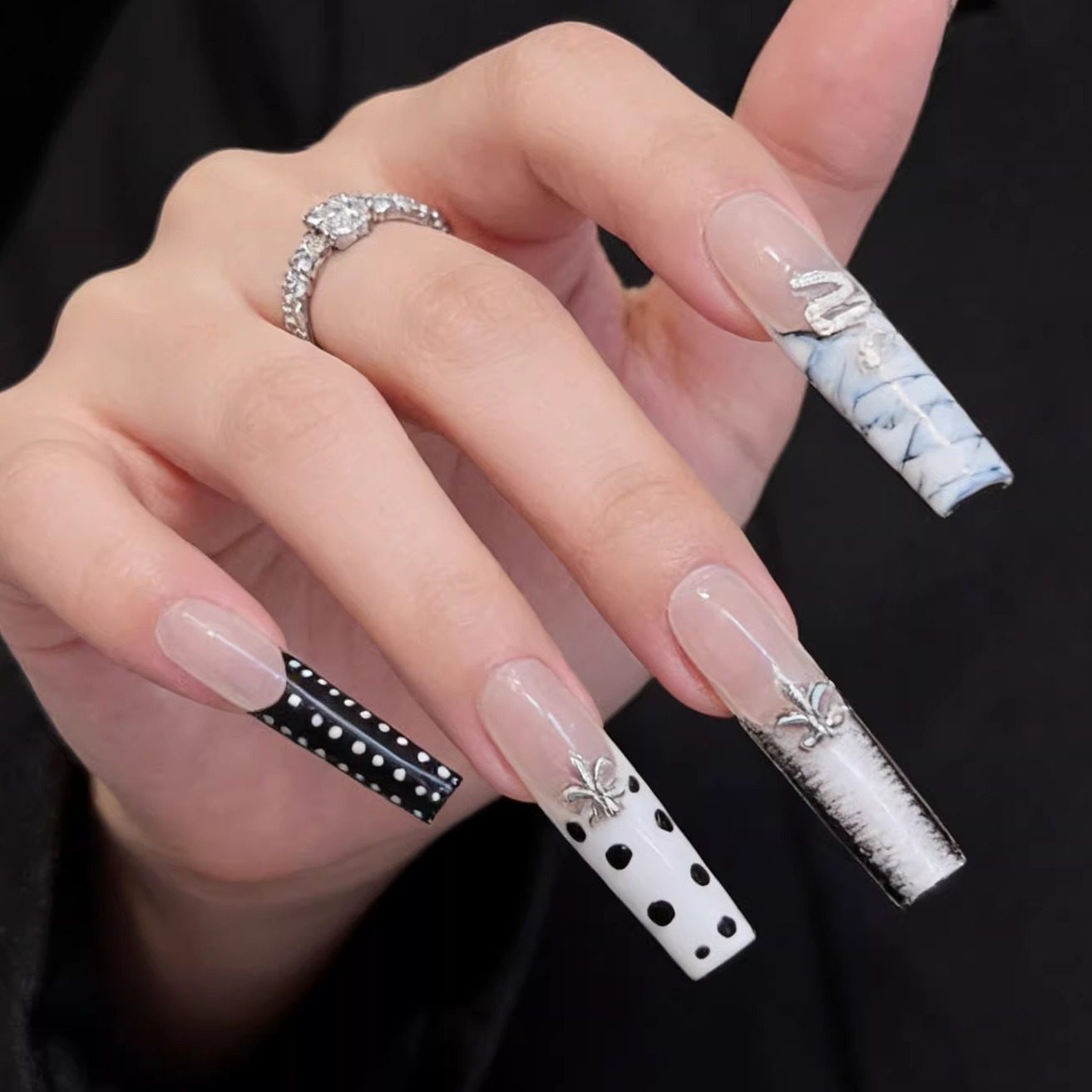 【纯手工穿戴甲C-010】欧美超长水管甲秋冬新款高级小众美甲